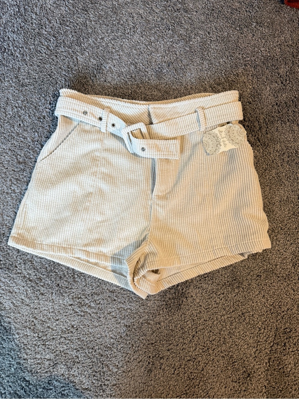 Altar'd State Cream High-Waist Corduroy Shorts with Belt
